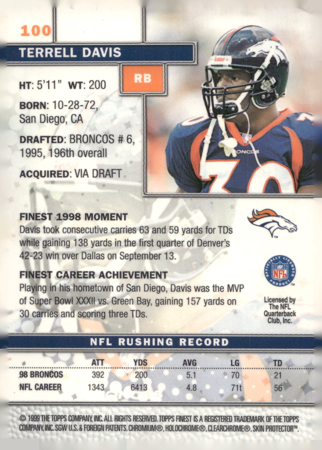 1999 Finest #100 Terrell Davis