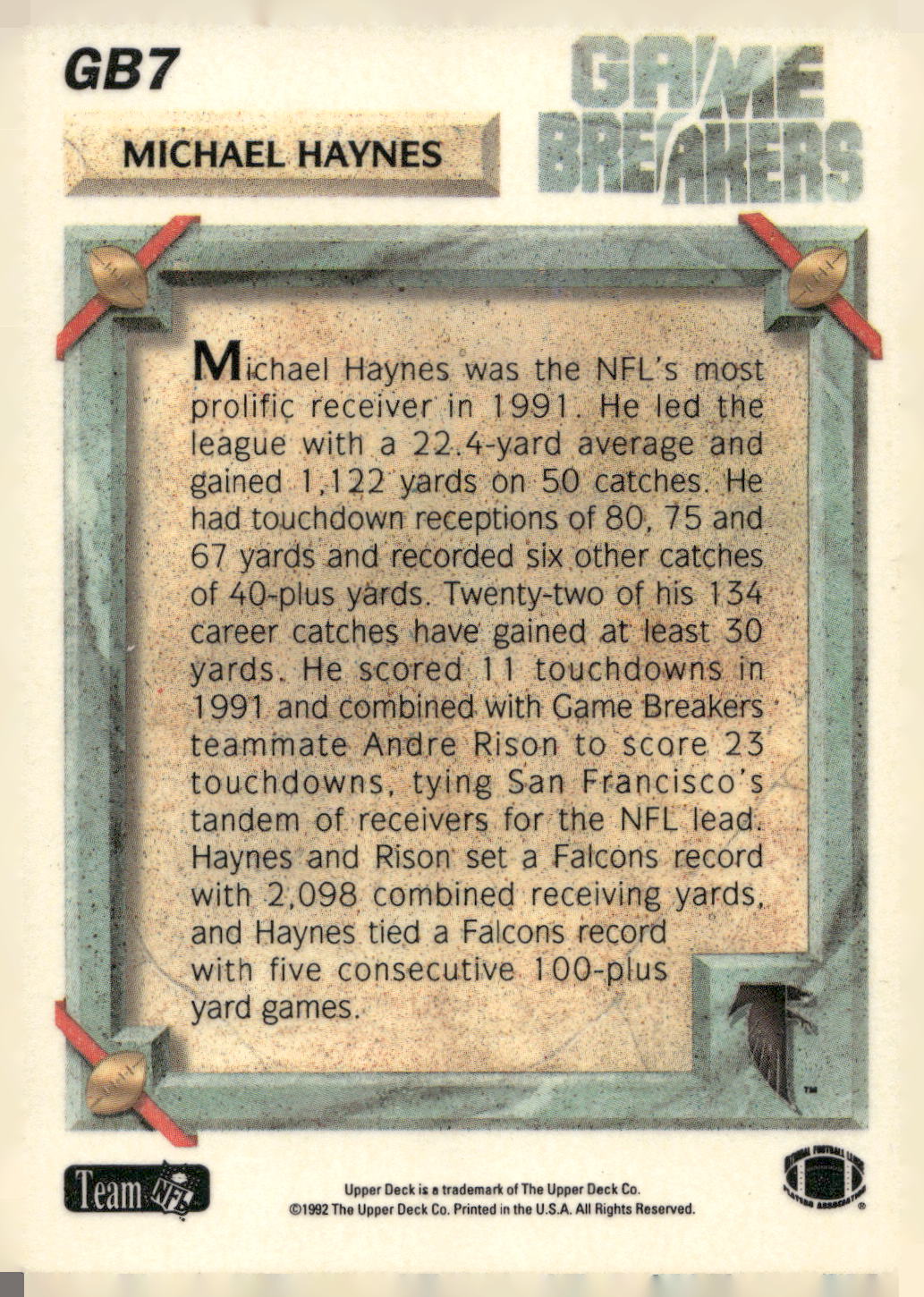 1992 Upper Deck #GB7 Michael Haynes Game Breakers