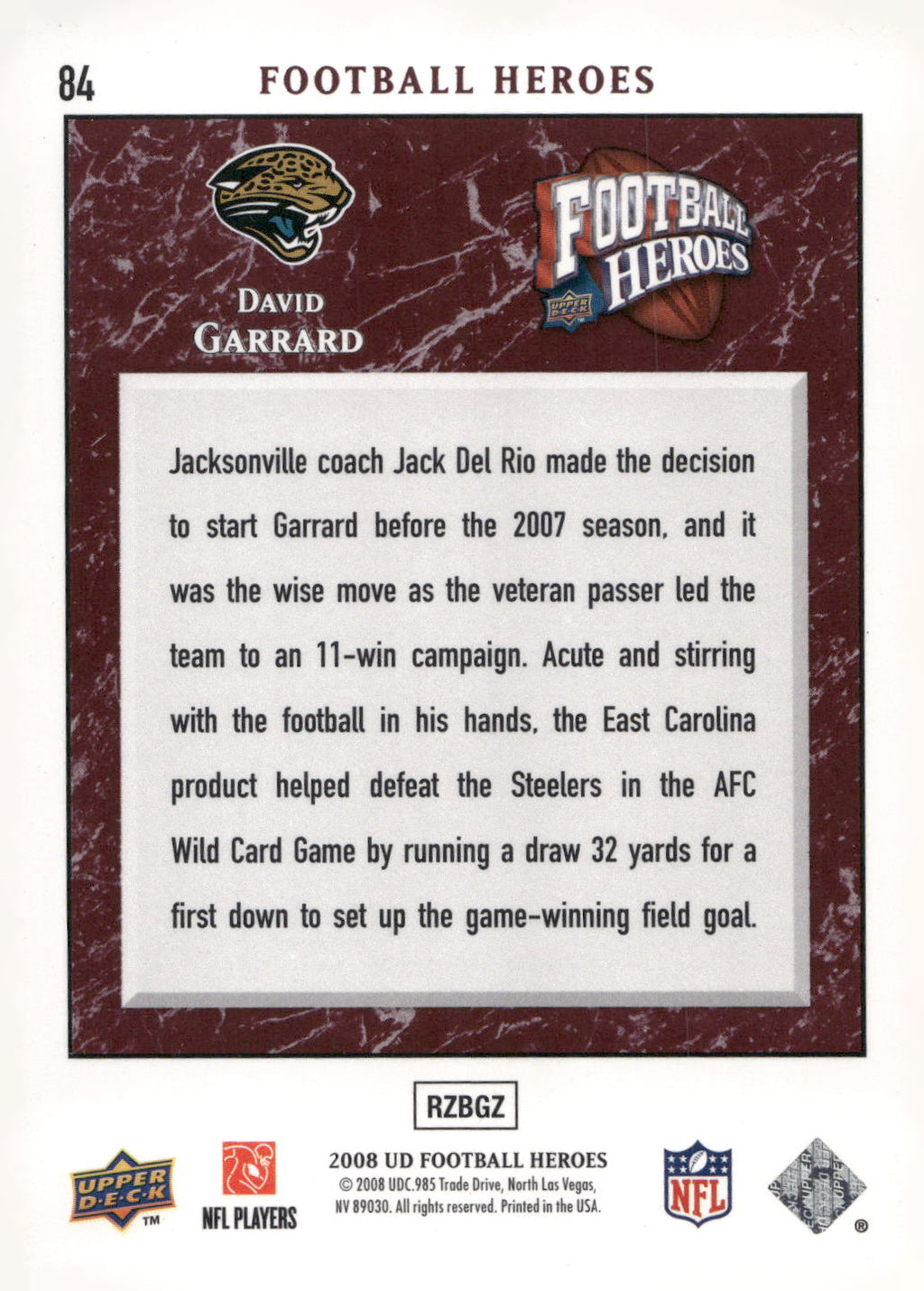 2008 Upper Deck Heroes #84 David Garrard