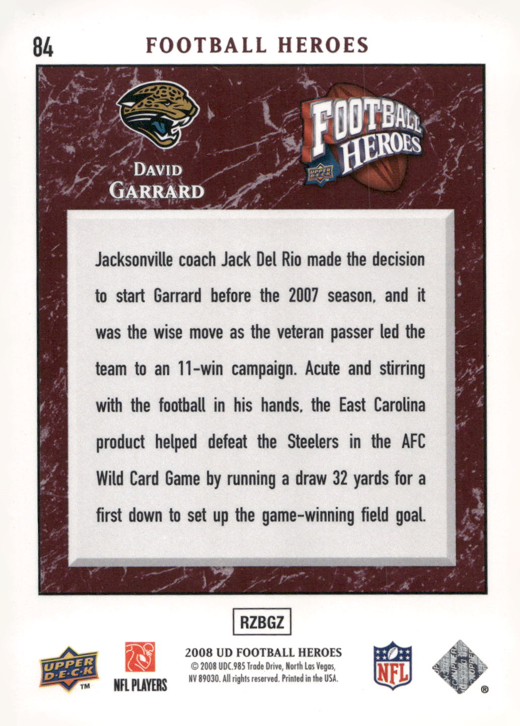 2008 Upper Deck Heroes #84 David Garrard