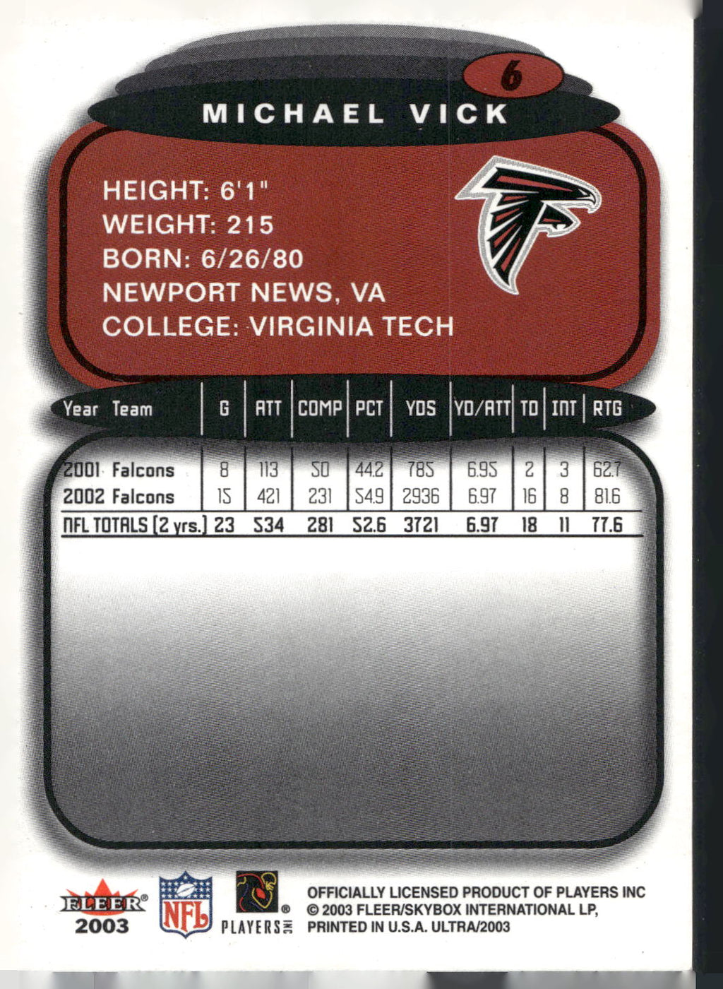 2003 Ultra #6 Michael Vick