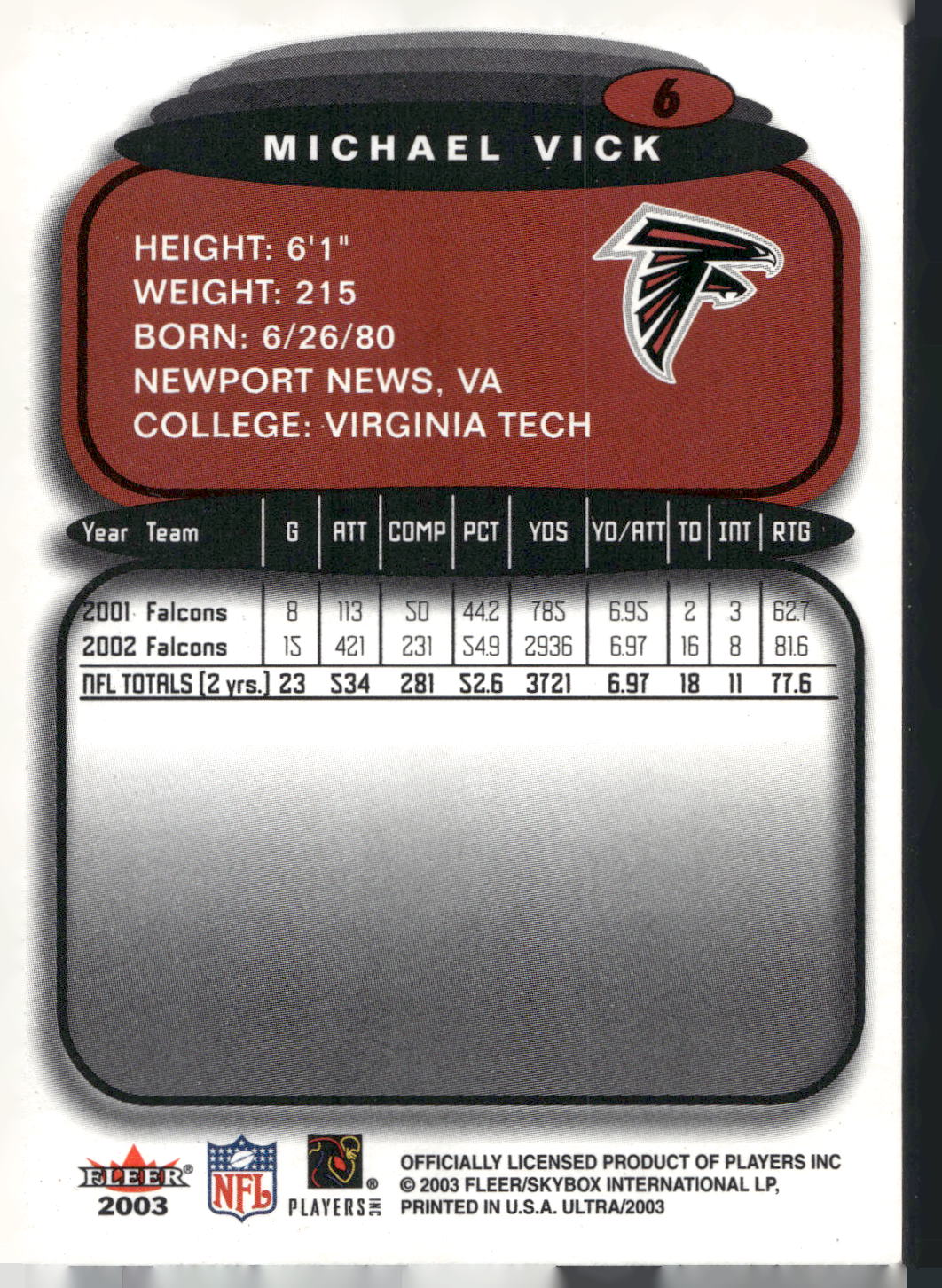 2003 Ultra #6 Michael Vick