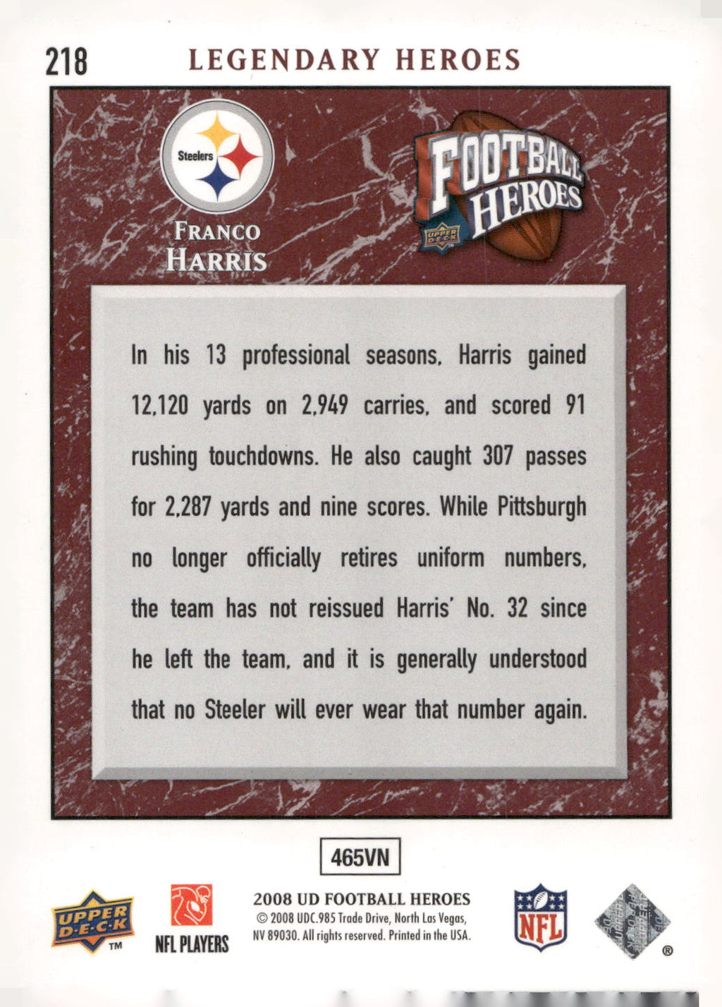 2008 Upper Deck Heroes #218 Franco Harris