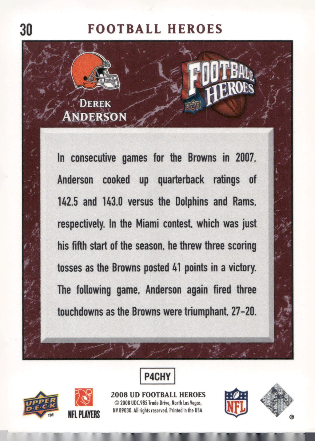 2008 Upper Deck Heroes #30 Derek Anderson