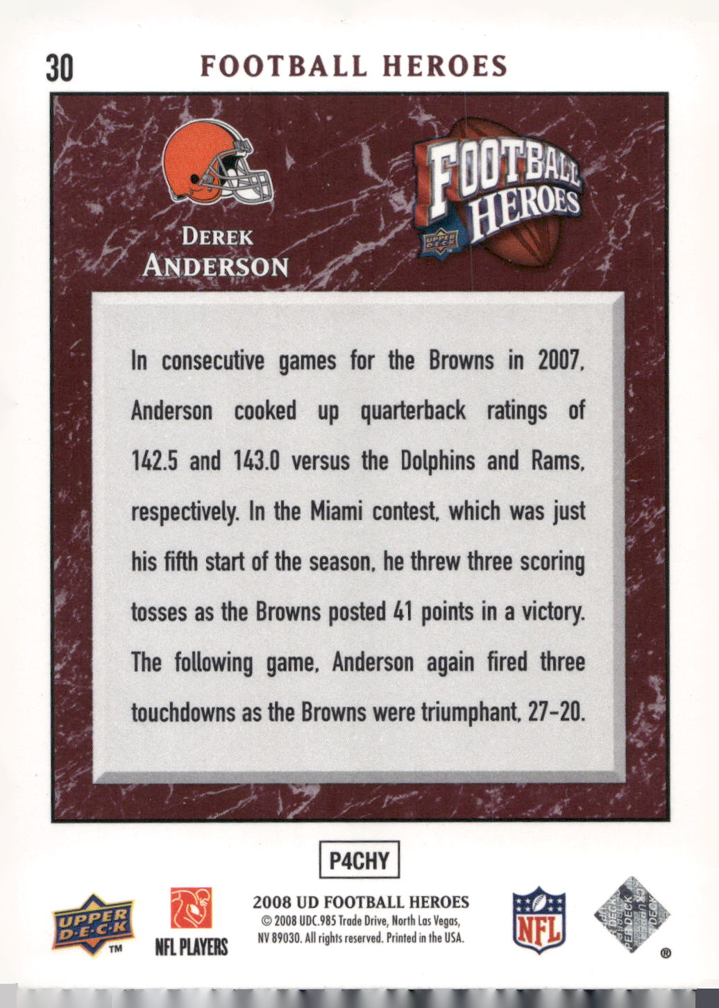 2008 Upper Deck Heroes #30 Derek Anderson