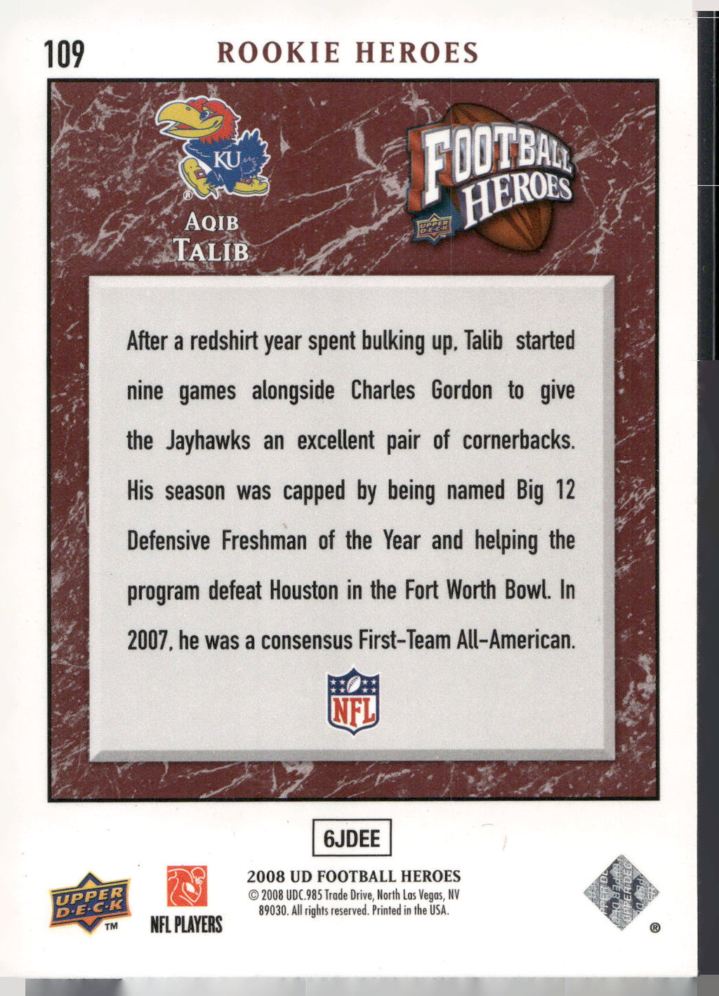 2008 Upper Deck Heroes #109 Aqib Talib