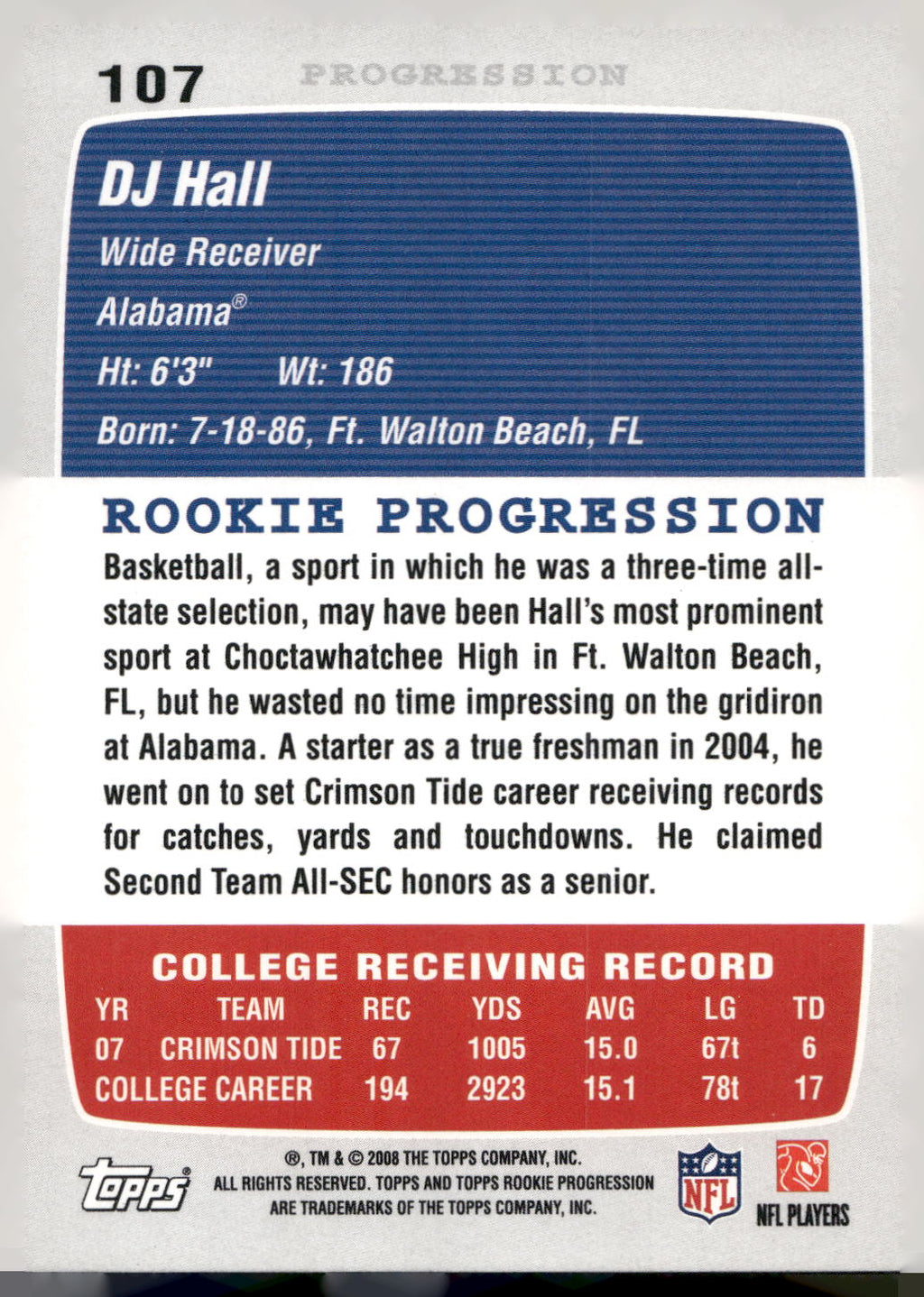 2008 Topps Rookie Progression #107 DJ Hall