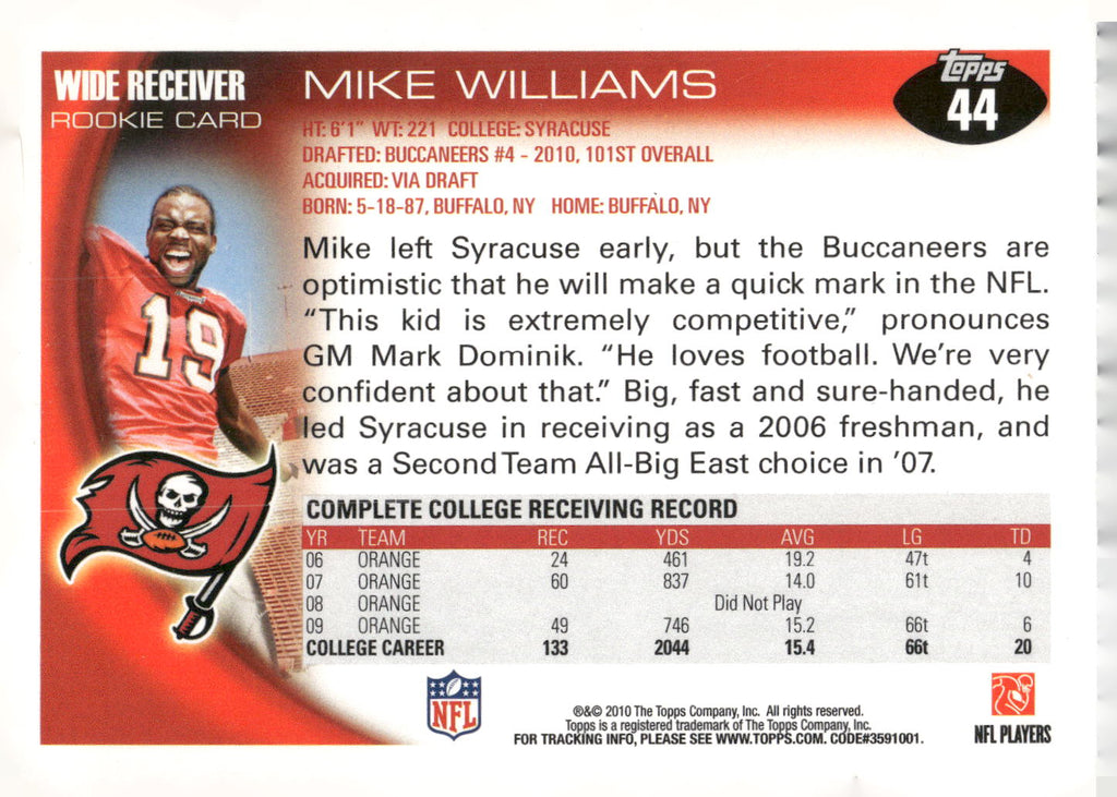 2010 Topps #44 Mike Williams