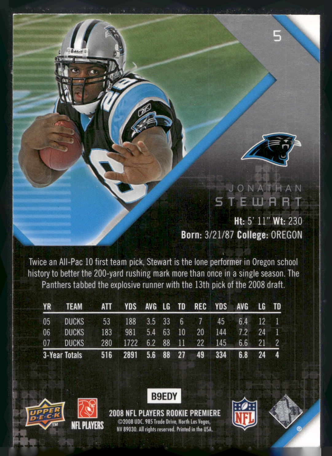 2008 Upper Deck Rookie Premiere Box Set #5 Jonathan Stewart
