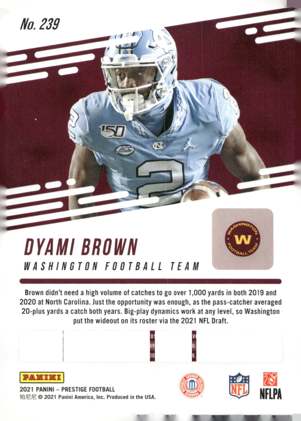 2021 Panini Prestige #239 Dyami Brown