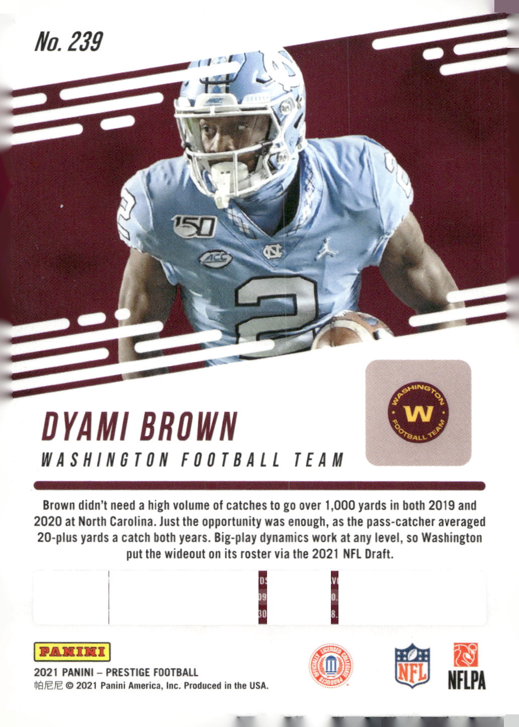 2021 Panini Prestige #239 Dyami Brown