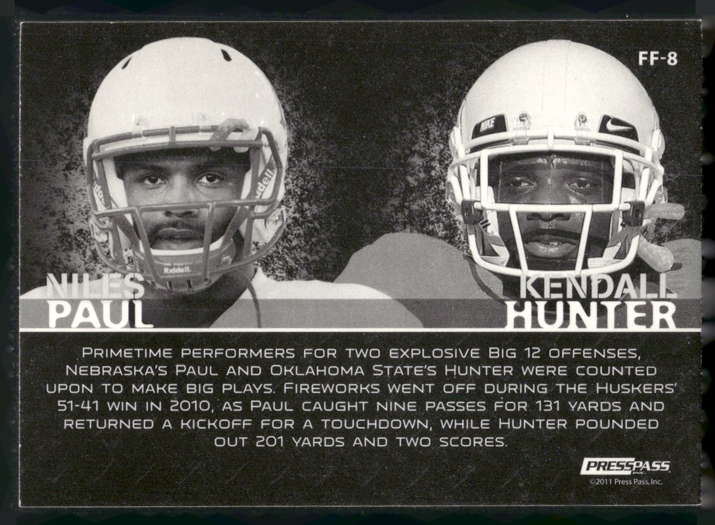 2011 Press Pass #FF-8 Niles Paul / Kendall Hunter Face to Face