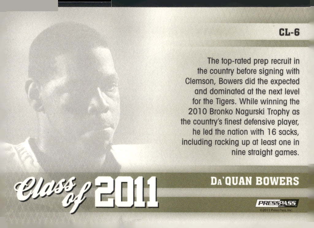 2011 Press Pass #CL-6 Da'Quan Bowers Class of 2011
