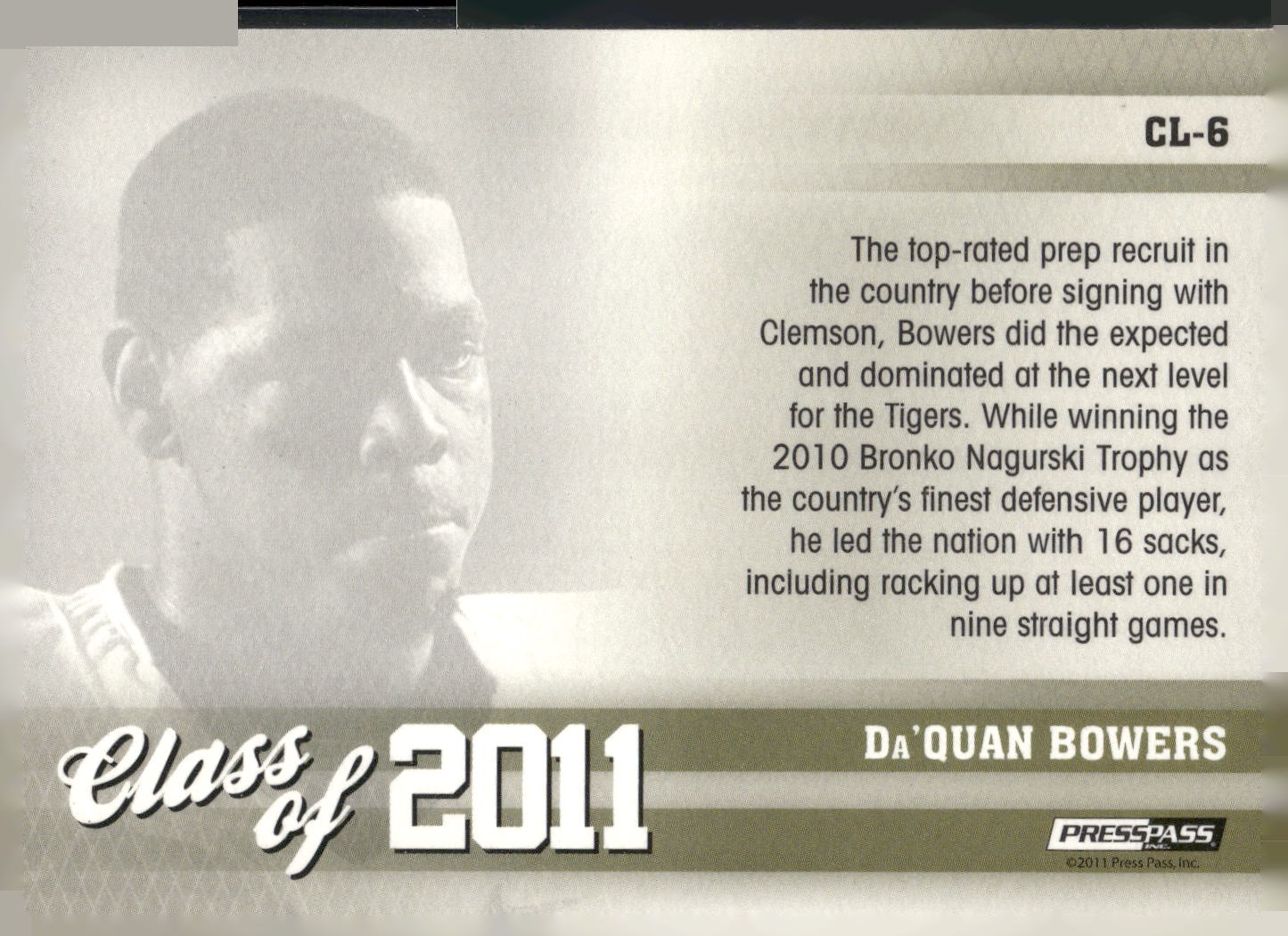 2011 Press Pass #CL-6 Da'Quan Bowers Class of 2011