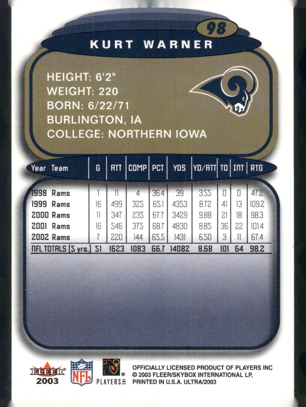 2003 Ultra #98 Kurt Warner