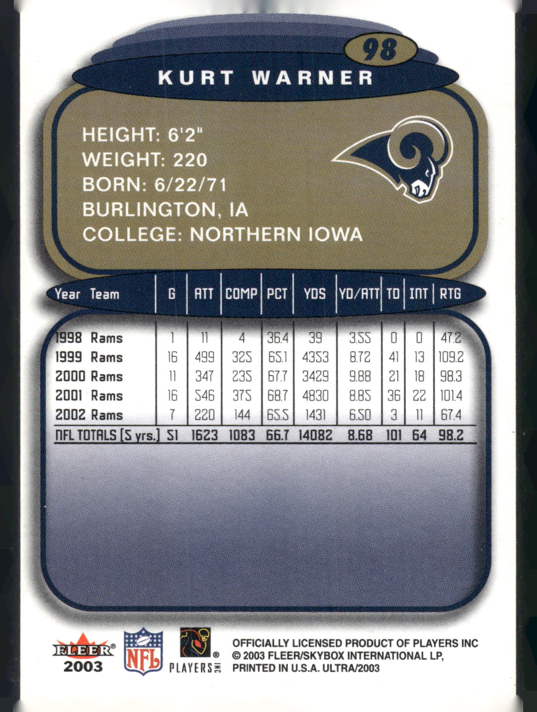 2003 Ultra #98 Kurt Warner