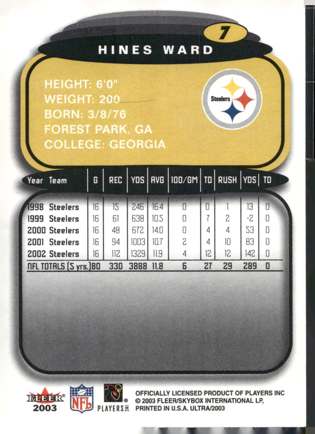 2003 Ultra #7 Hines Ward