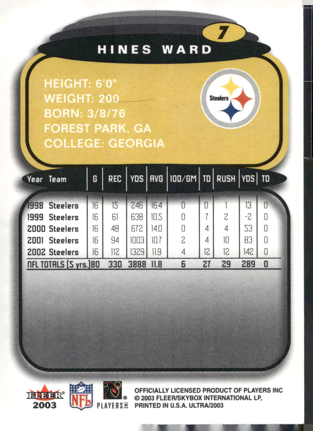 2003 Ultra #7 Hines Ward