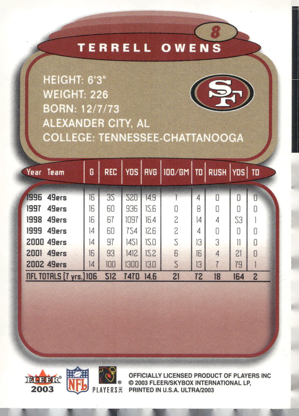 2003 Ultra #8 Terrell Owens