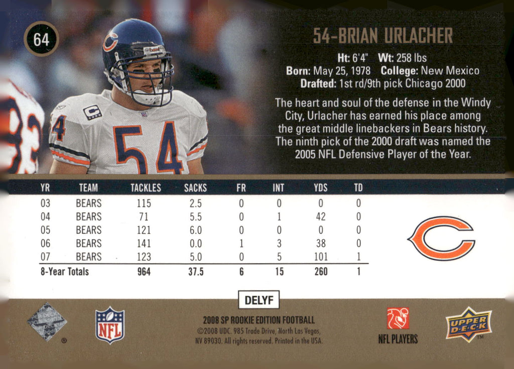2008 SP Rookie Edition #64 Brian Urlacher