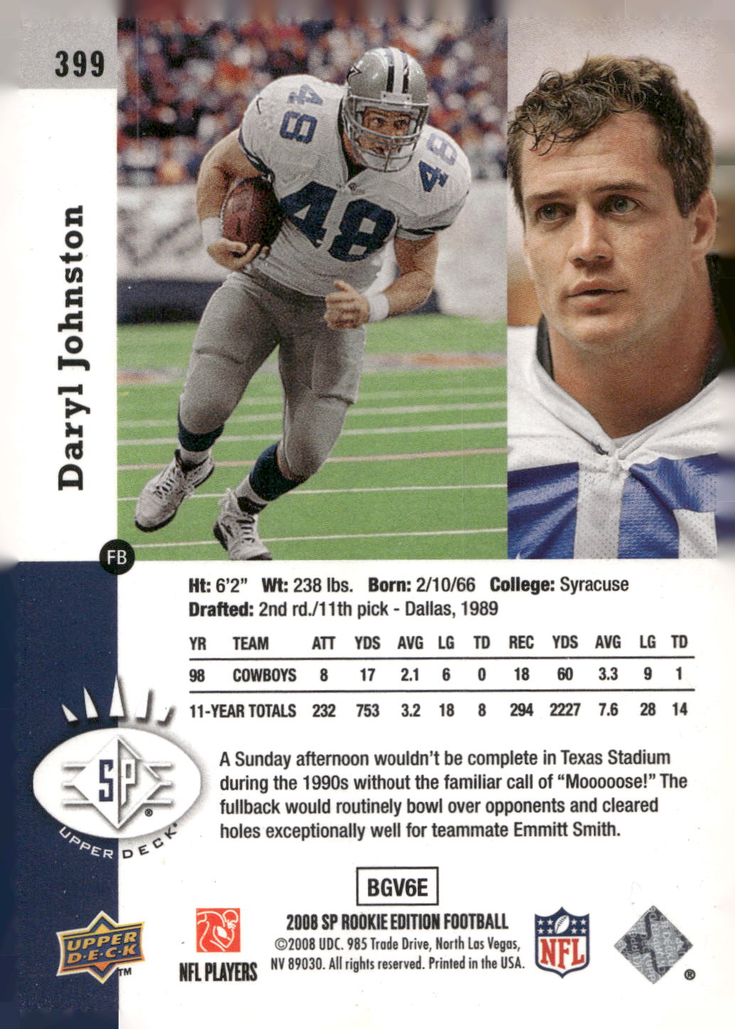 2008 SP Rookie Edition #399 Daryl Johnston