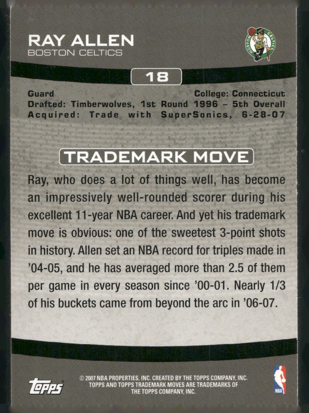 2007-08 Topps Trademark Moves #18 Ray Allen