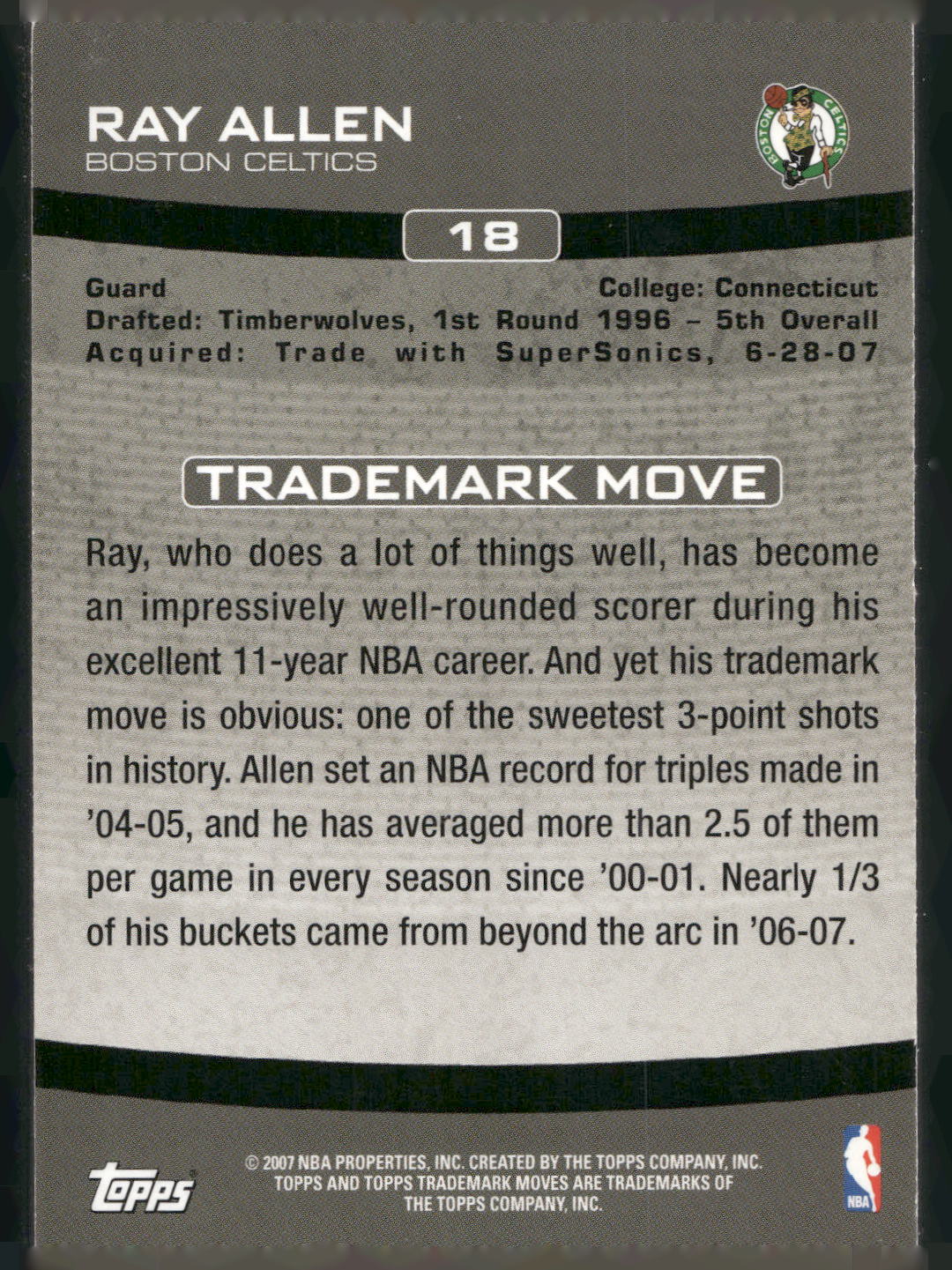 2007-08 Topps Trademark Moves #18 Ray Allen