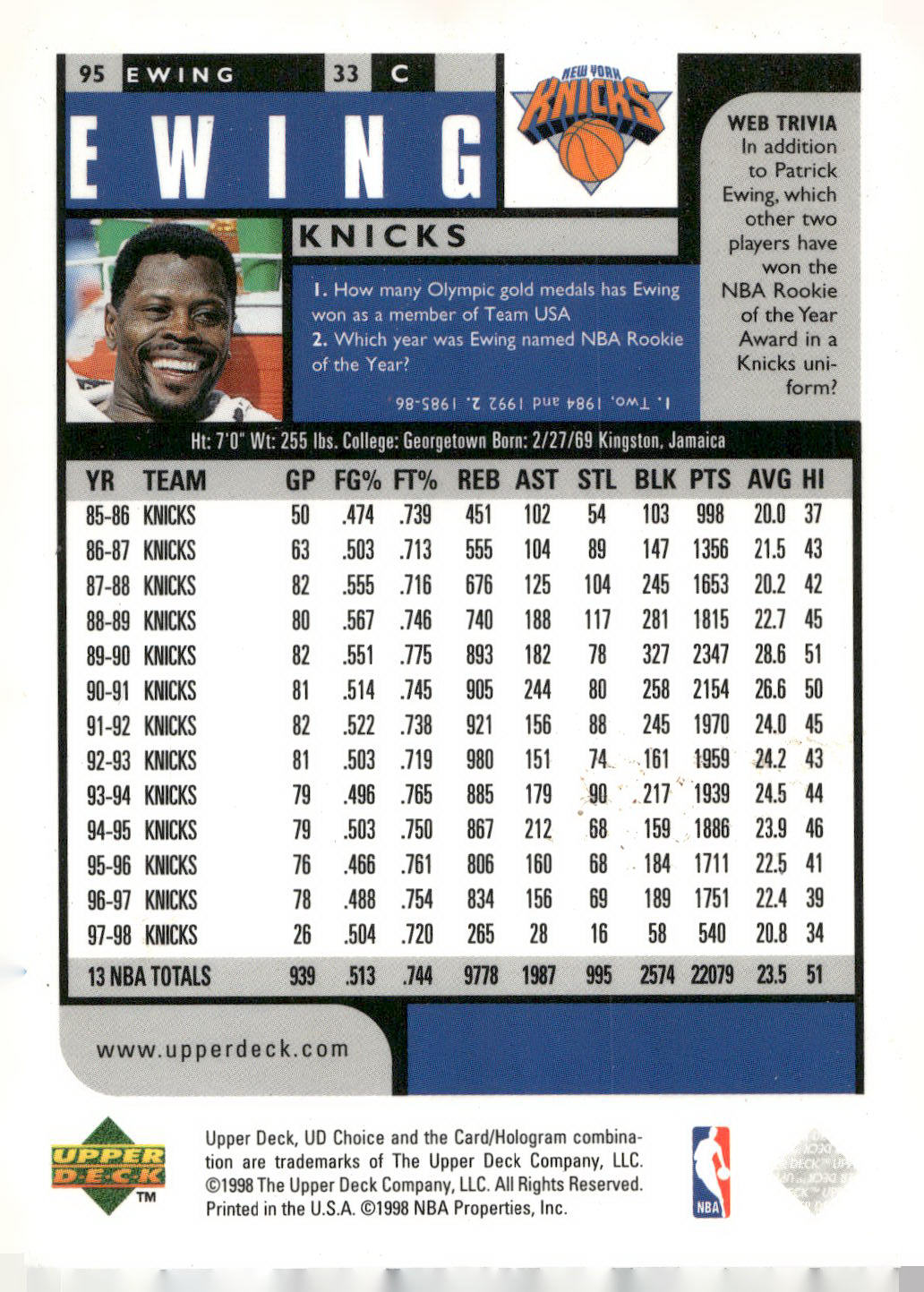 1998-99 UD Choice #95 Patrick Ewing