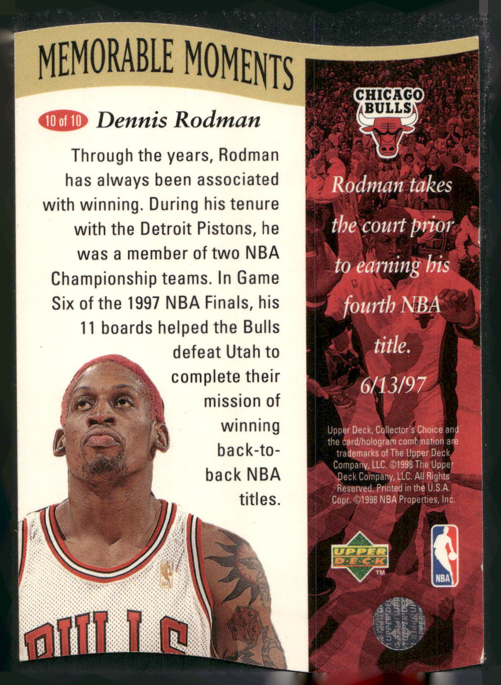 1997-98 Collector's Choice #10 Dennis Rodman Memorable Moments