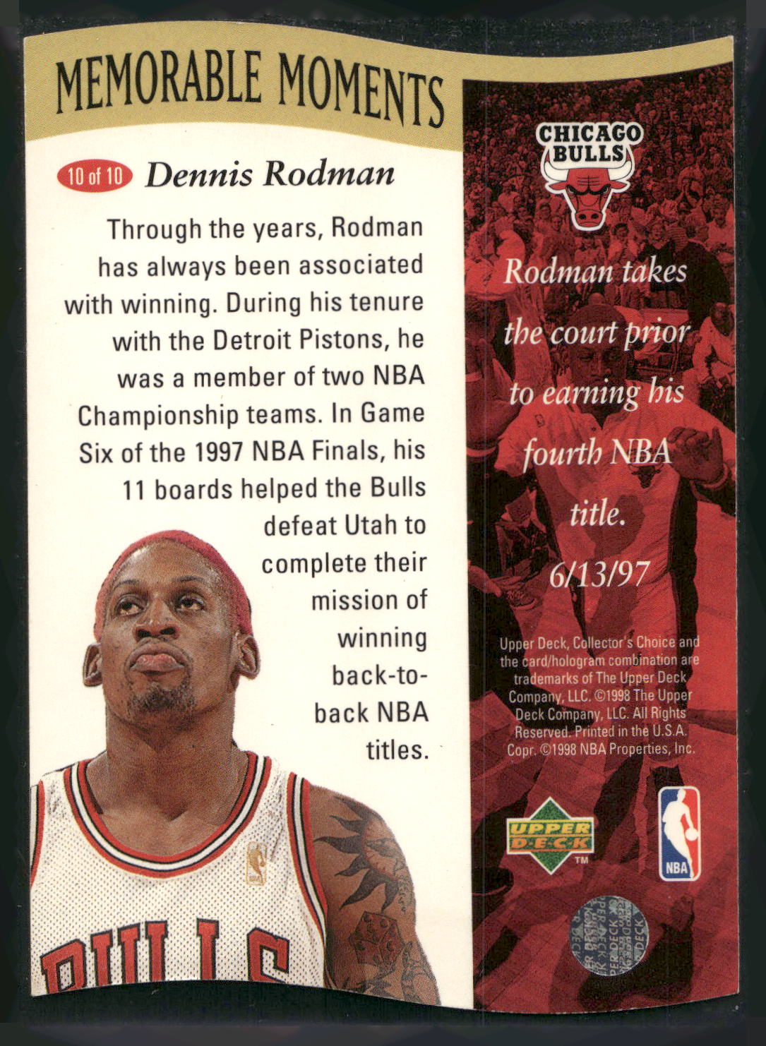 1997-98 Collector's Choice #10 Dennis Rodman Memorable Moments