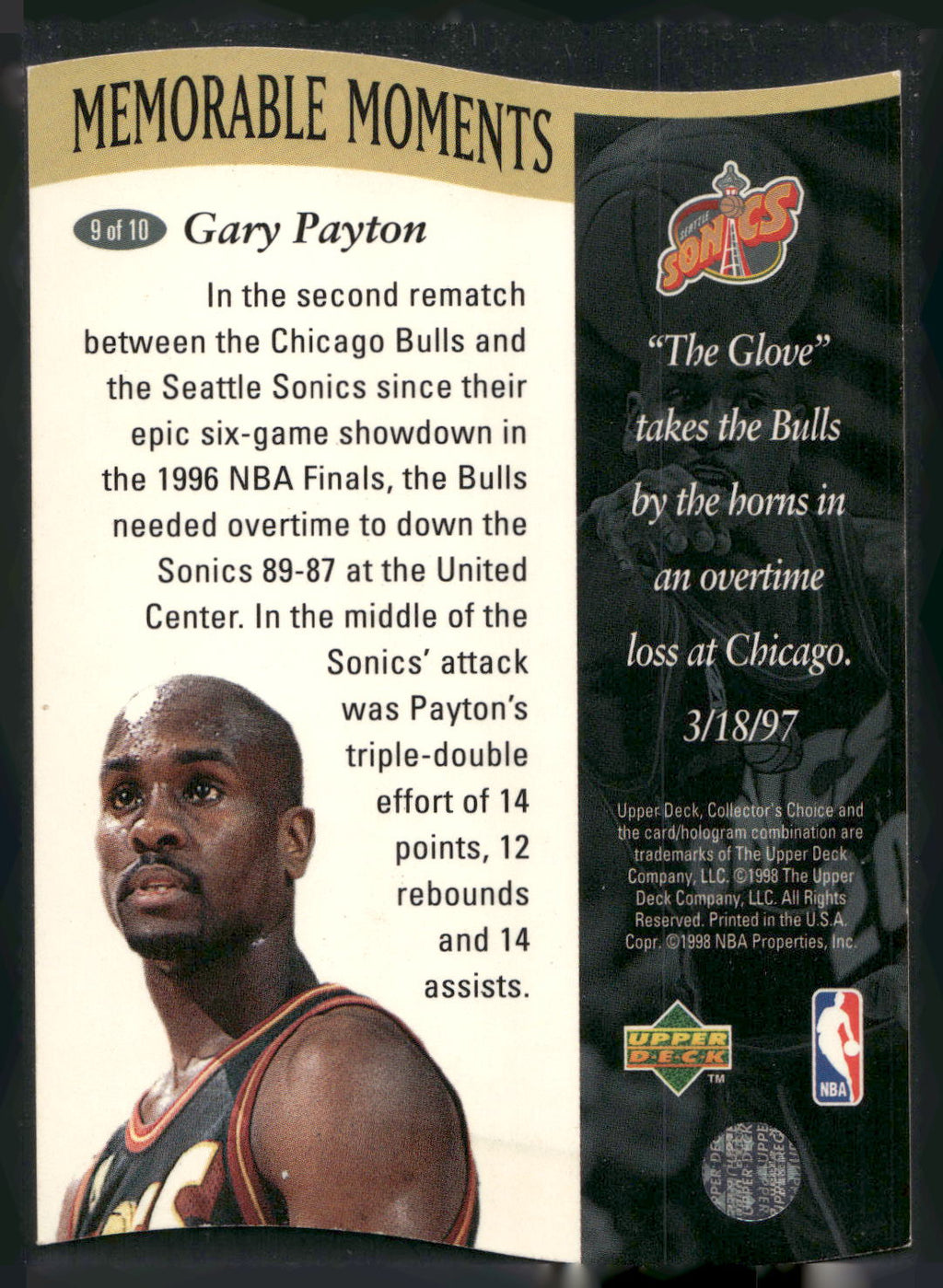 1997-98 Collector's Choice #9 Gary Payton Memorable Moments