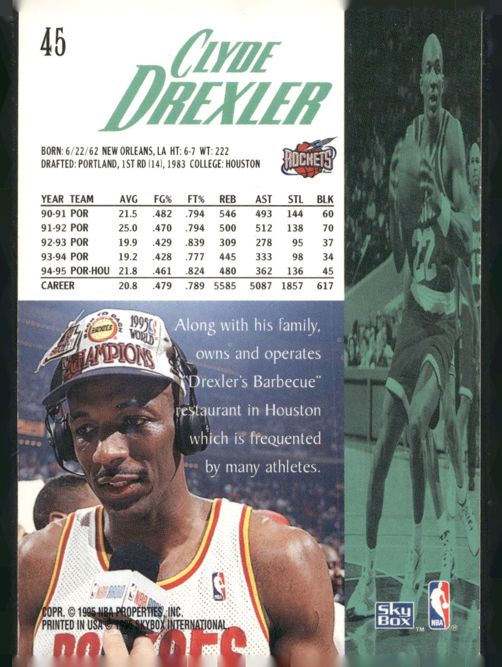 1995-96 SkyBox Premium #45 Clyde Drexler