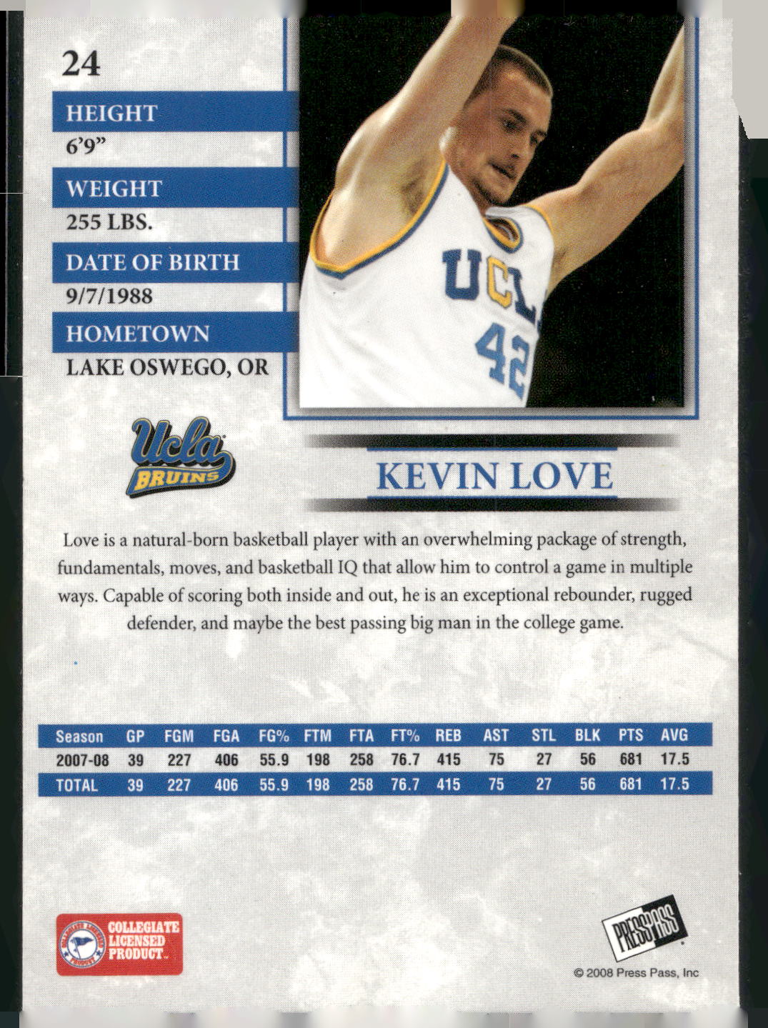 2008 Press Pass #24 Kevin Love