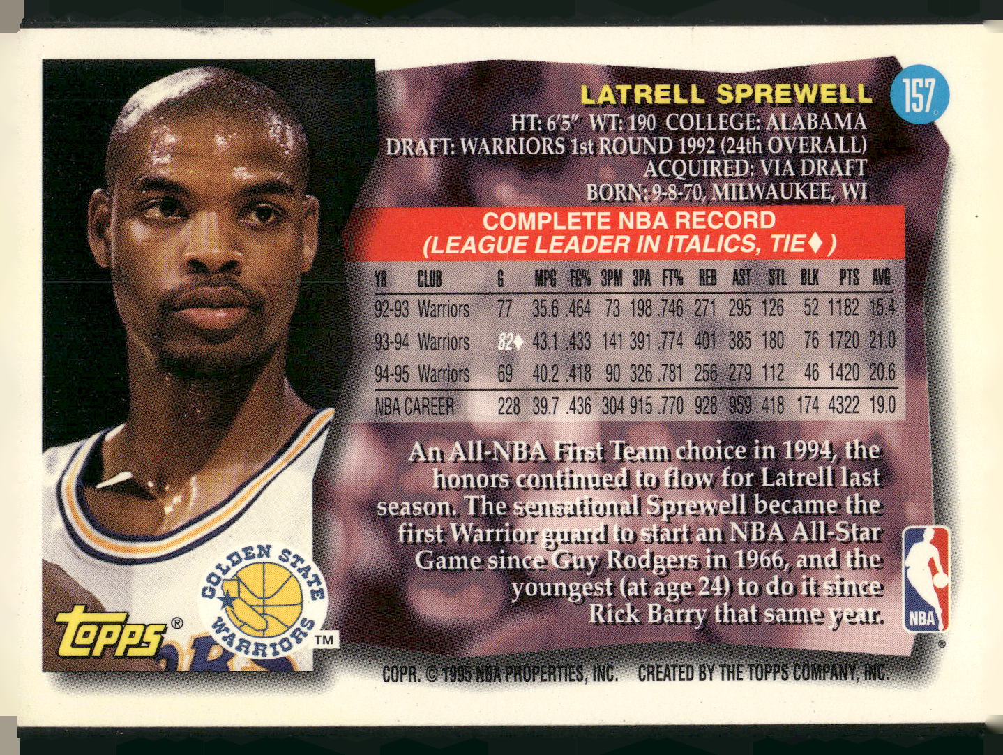1995-96 Topps #157 Latrell Sprewell