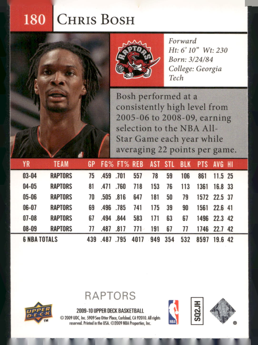 2009-10 Upper Deck #180 Chris Bosh