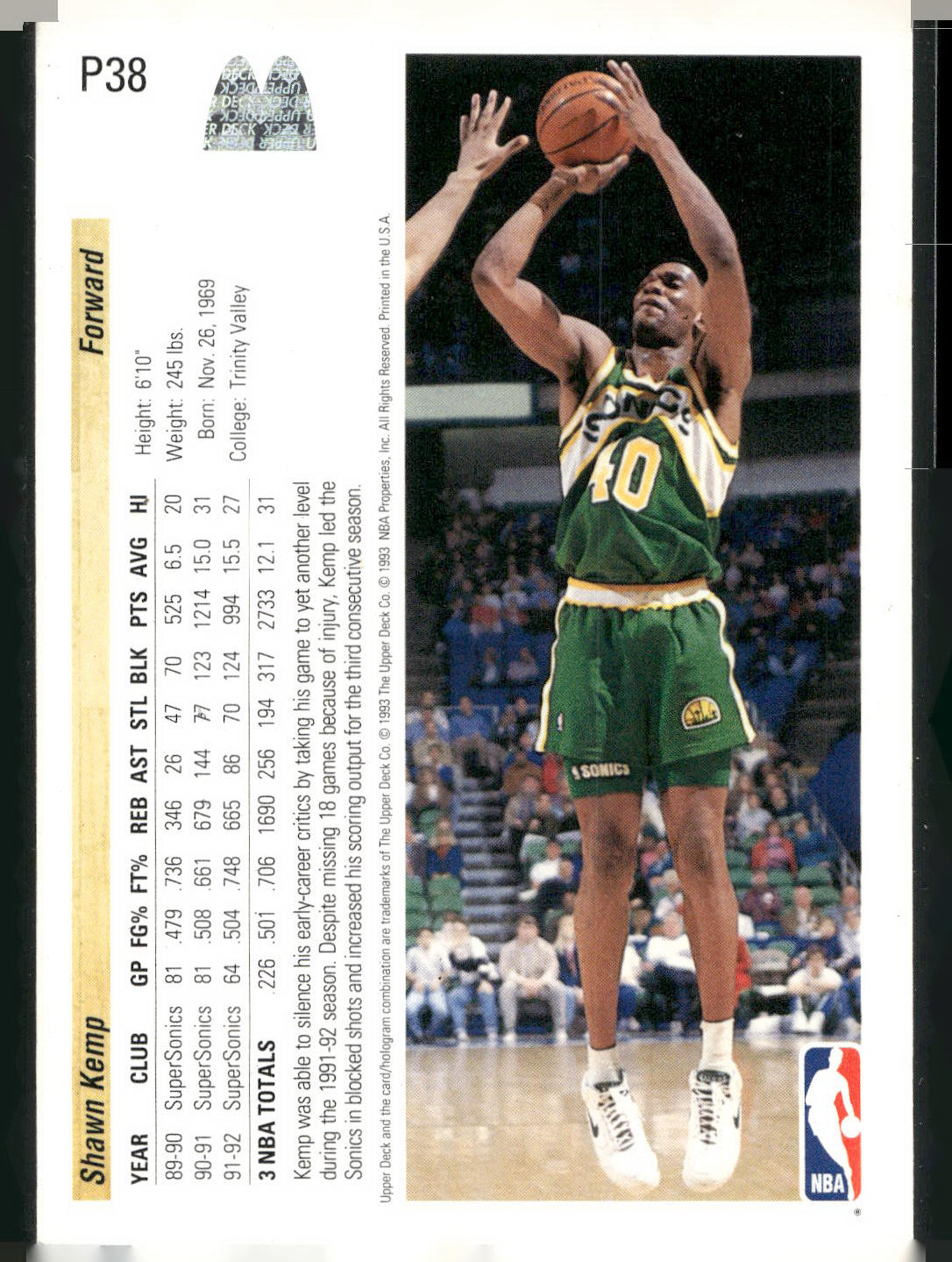 1992-93 Upper Deck McDonald's #P38 Shawn Kemp