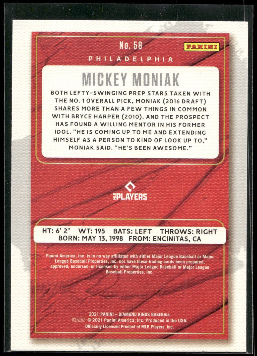 2021 Panini Diamond Kings #58 Mickey Moniak