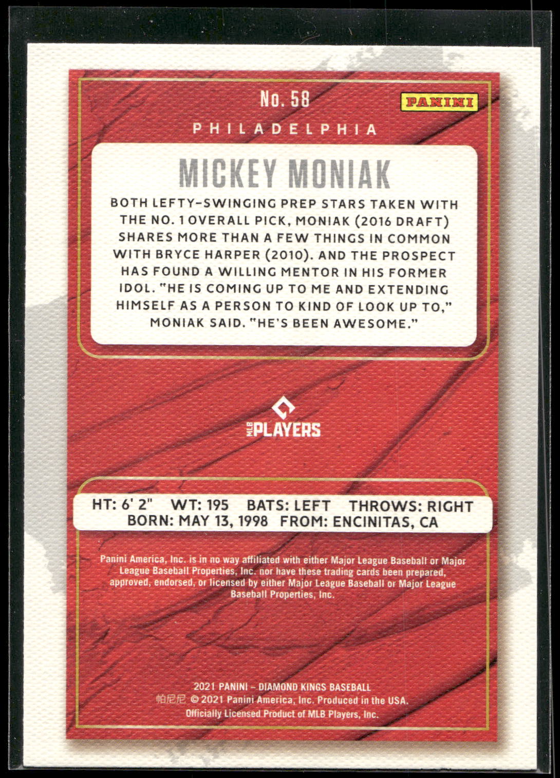 2021 Panini Diamond Kings #58 Mickey Moniak