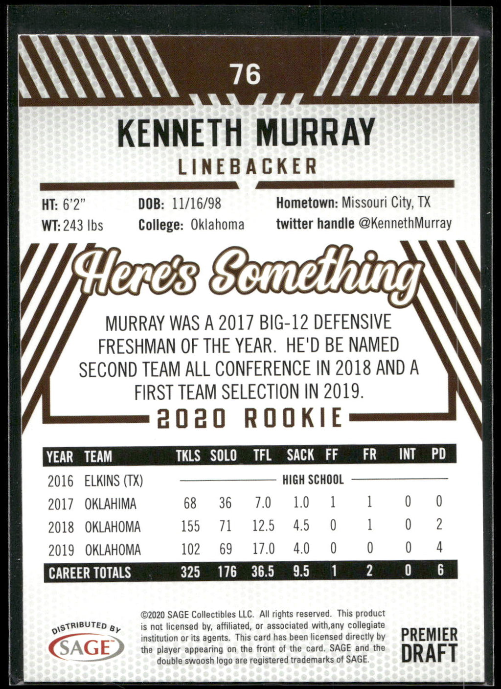 2020 SAGE HIT #76 Kenneth Murray Red