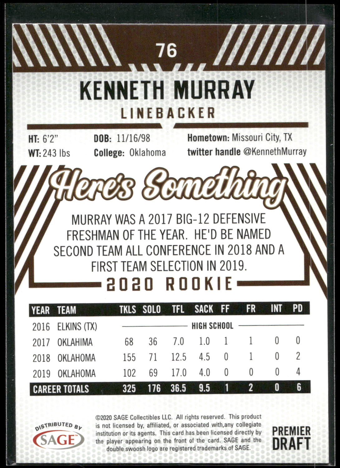 2020 SAGE HIT #76 Kenneth Murray Red