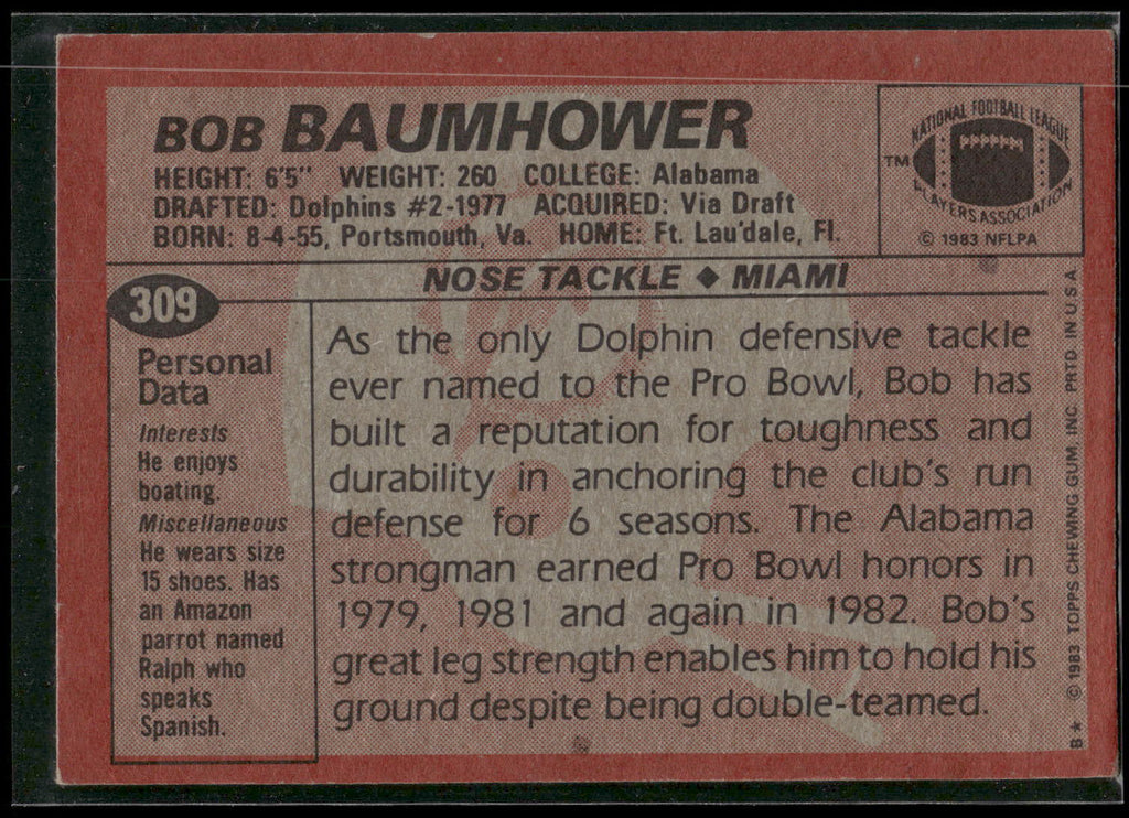 1983 Topps #309 Bob Baumhower