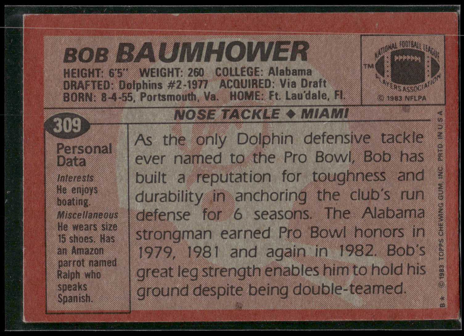 1983 Topps #309 Bob Baumhower
