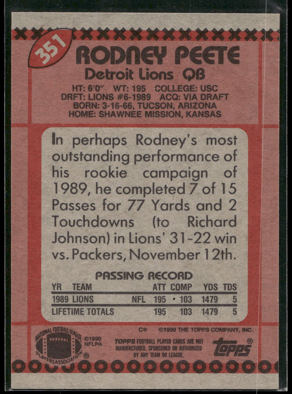 1990 Topps #351 Rodney Peete