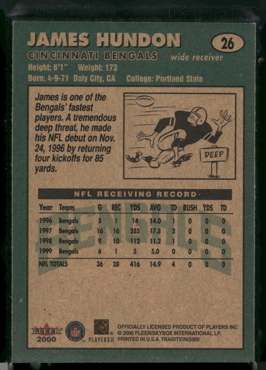 2000 Fleer Tradition #26 James Hundon