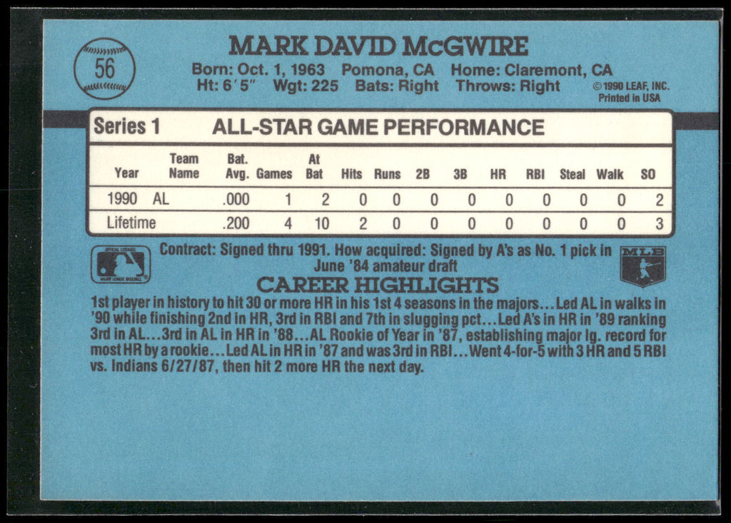 1991 Donruss #56 Mark McGwire