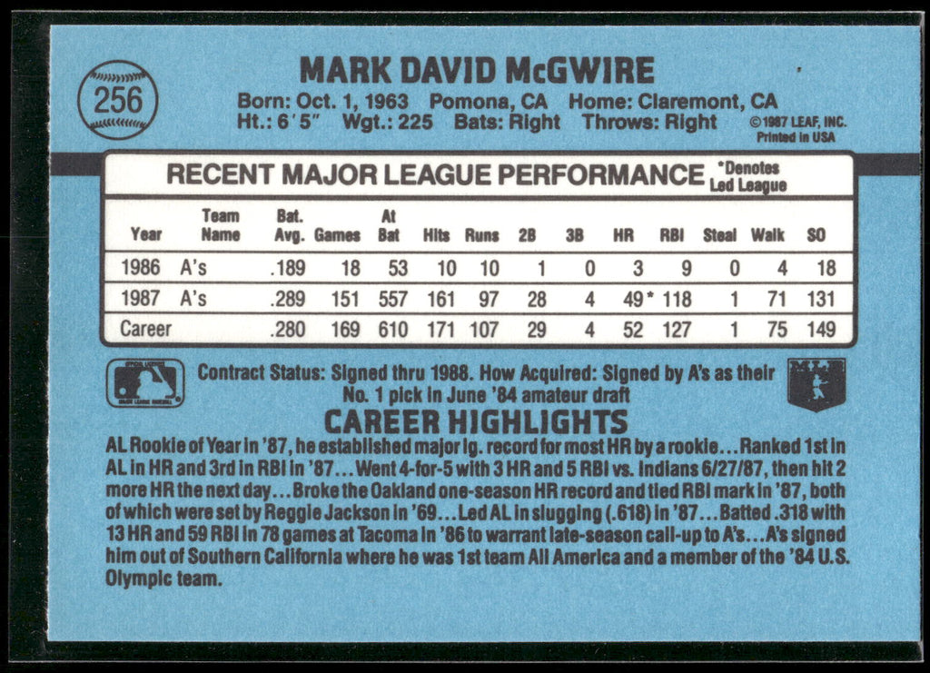 1988 Donruss #256 Mark McGwire