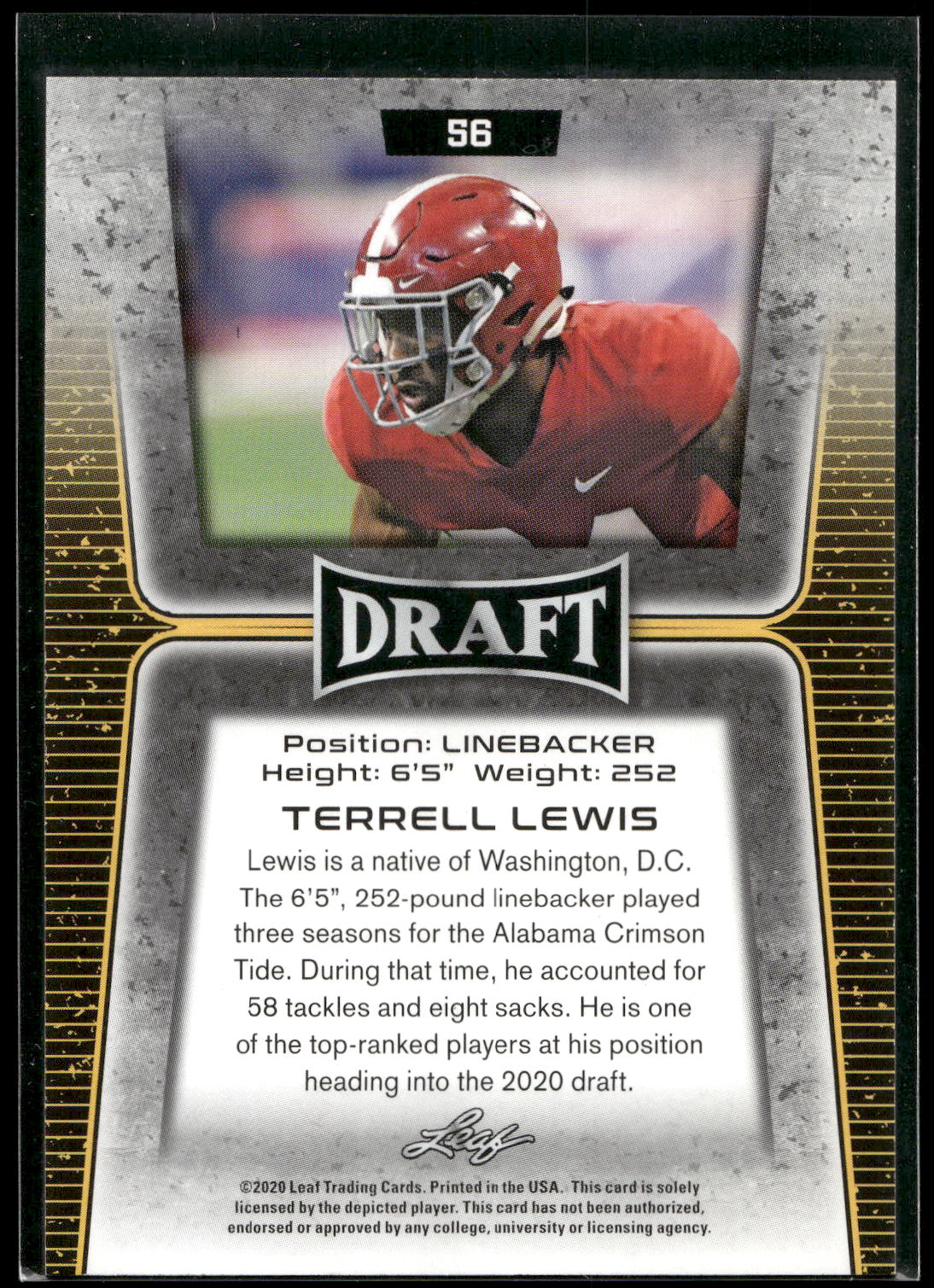 2020 Leaf Draft #56 Terrell Lewis Red
