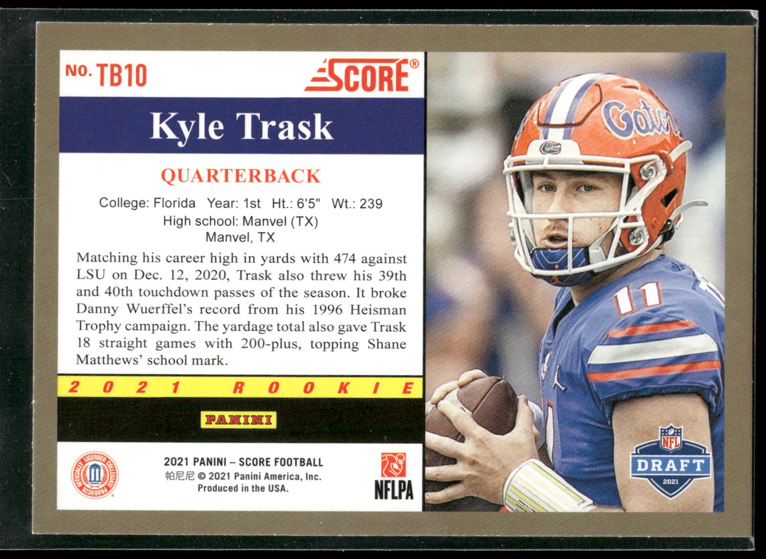 2021 Score #TB10 Kyle Trask 1991 Throwback