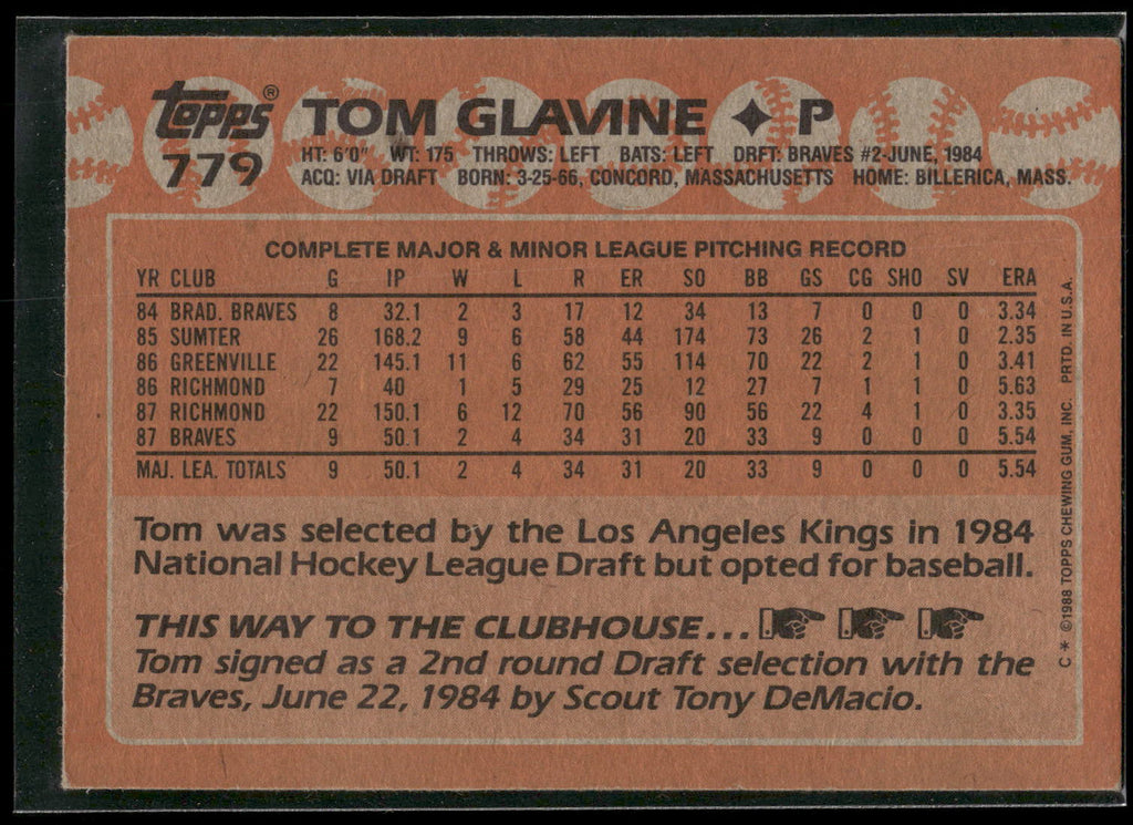 1988 Topps #779 Tom Glavine