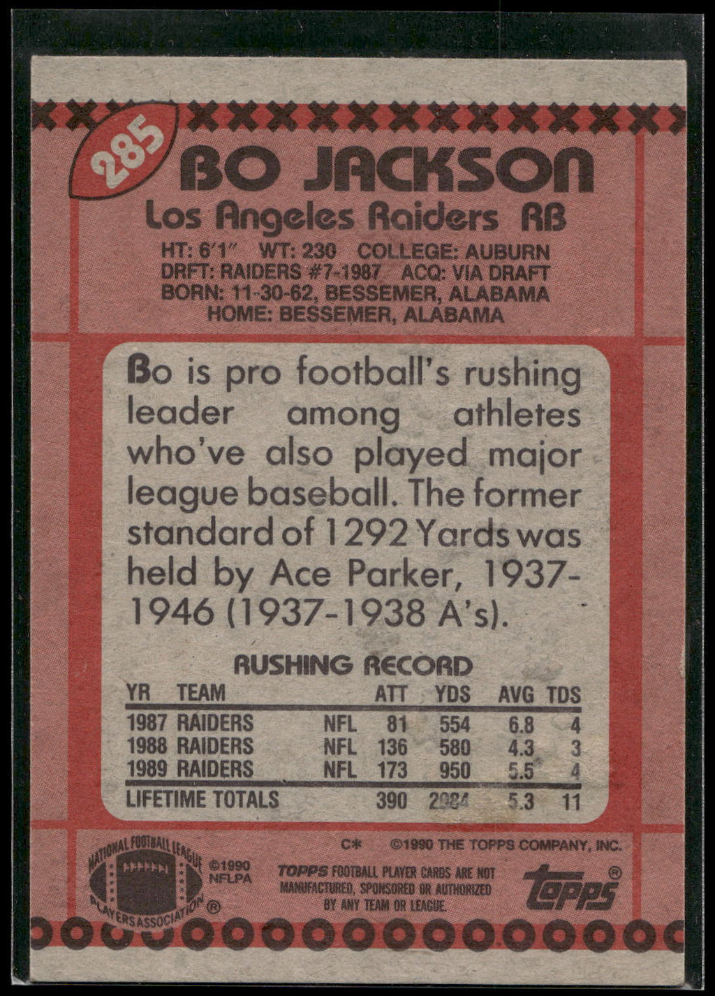 1990 Topps #285 Bo Jackson